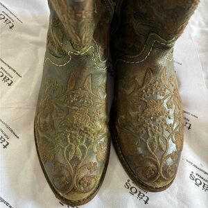 Taos Footwear Floral Embroidered Ankle Boots - Olive and Brown